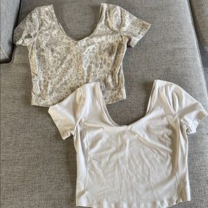 Lululemon Athletica Align Tee Bundle Ivory Gray Cheetah and Solid White Size 8